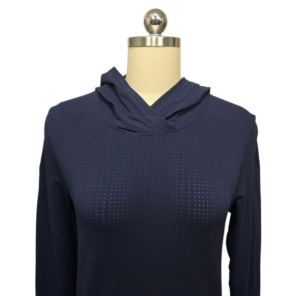 Athleta Navy Blue Perforated Hooded Athleisure Top Womens Small - Picture 8 of 10